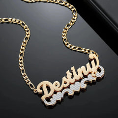 English Name Necklace Stainless Steel DIY Double Layer - Gold - 7