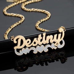 English Name Necklace Stainless Steel DIY Double Layer - Gold - 7