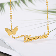 Engraved Butterfly Necklace with Name - Necklace