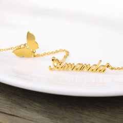 Engraved Butterfly Necklace with Name - Necklace