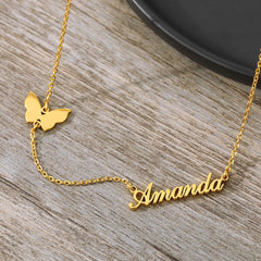 Engraved Butterfly Necklace with Name - Necklace