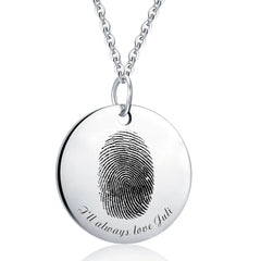 Engraved Fingerprint Name Stainless Steel Necklace - Silver / 15mm - 7