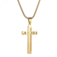 Fashion And Personalized DIY Titanium Steel Jewelry Cross Name Necklace - Gold - 7