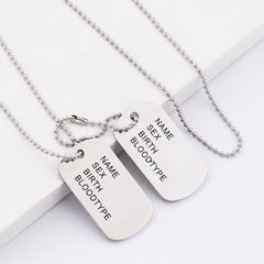 Fashion Name Dog Tag Hip Hop Necklace Pendant Men’s Titanium Steel Women’s Long - Silver