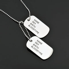 Fashion Name Dog Tag Hip Hop Necklace Pendant Men’s Titanium Steel Women’s Long - Silver