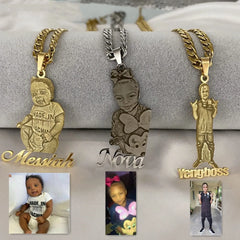 Frosted Portrait Photo Name Necklace Children - Necklace