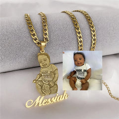 Frosted Portrait Photo Name Necklace Children - Necklace