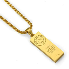 Gold Bar Hip Hop Necklace Pendant - Gold