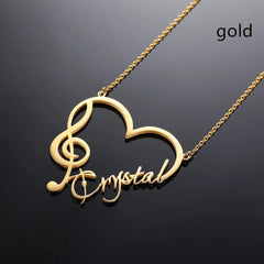 Stainless Steel Heart Pendant With Name Note DIY English Letters Personalized Women’s Necklace - Gold - 7