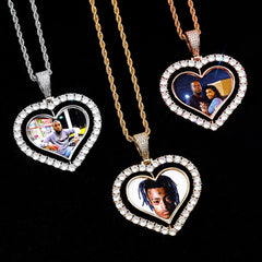Rotating Double-sided Love Photo Custom Inlaid Zircon Solid Pendant - 7