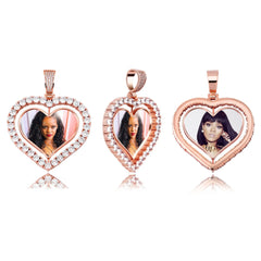 Rotating Double-sided Love Photo Custom Inlaid Zircon Solid Pendant - 7