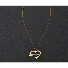 Personalized Cut Love Heart Shaped English Name Five-pointed Star - Gold - 7