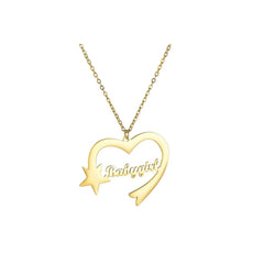 Personalized Cut Love Heart Shaped English Name Five-pointed Star - Gold - 7