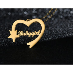 Personalized Cut Love Heart Shaped English Name Five-pointed Star - Gold - 7