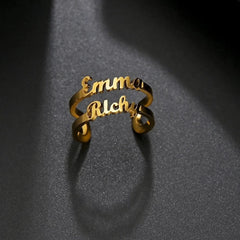 Personalized Two Name Rings Adjustable Gift - Gold - 7