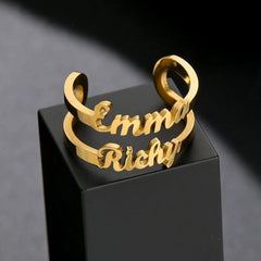 Personalized Two Name Rings Adjustable Gift - Gold - 7