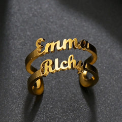 Personalized Two Name Rings Adjustable Gift - Gold - 7