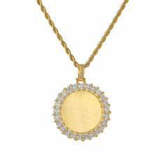 Hip Hop Diamond Round Photo Frame Couple Memorial Photo Pendant Necklace - 7