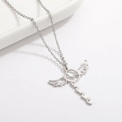 Hollowed Out Angel Wings Name Necklace - Steel color - 7