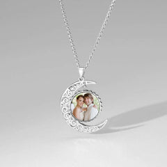 I Love You To The Moon And Back Photo Necklace Platinum Plated Silver - default - 7