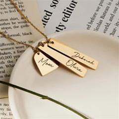 Laser Name Heart Rectangle Pendant Necklace - Name Bracelets