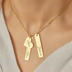Laser Name Heart Rectangle Pendant Necklace - Name Bracelets
