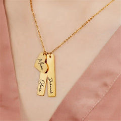 Laser Name Heart Rectangle Pendant Necklace - Name Bracelets