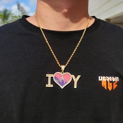 Letter Patchwork Heart Photo Pendant Necklace - 7