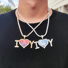 Letter Patchwork Heart Photo Pendant Necklace - 7
