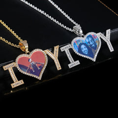 Letter Patchwork Heart Photo Pendant Necklace - 7