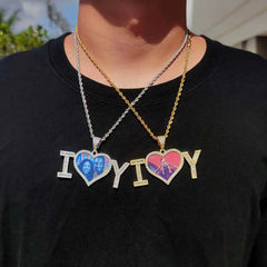 Letter Patchwork Heart Photo Pendant Necklace - 7