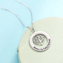 Life Tree carved name custom Necklace - Silver