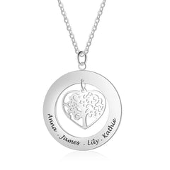 Life Tree carved name custom Necklace - Silver