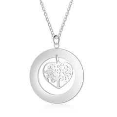 Life Tree carved name custom Necklace - Silver