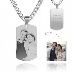 Men’s Engraved Photo Silver Necklace - default - Name Bracelets