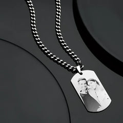 Men’s Engraved Photo Silver Necklace - default - Name Bracelets