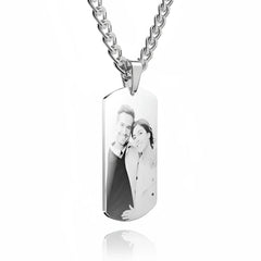 Men’s Engraved Photo Silver Necklace - default - Name Bracelets