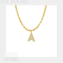 Micro Inlaid Brick And Stone 26 Letter Name Necklace Pendant - Gold / 1Letter - 7