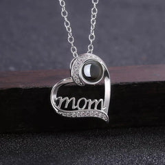 MOM Heart Shaped Projection Custom Photo Necklace Mother’s Birthday Gift Accessories - Platinum - 7