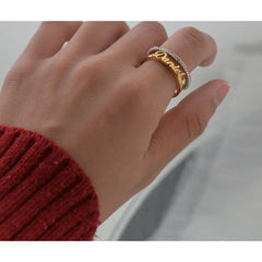 New Cut Stainless Steel Name Ring - Gold - 7