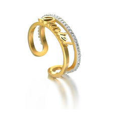 New Cut Stainless Steel Name Ring - Gold - 7