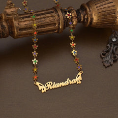 New Drip Oil Flower Splice Necklace Fashion Stainless Steel Name Pendant - 7