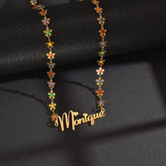 New Drip Oil Flower Splice Necklace Fashion Stainless Steel Name Pendant - 7