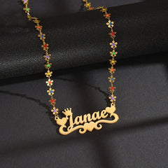 New Drip Oil Flower Splice Necklace Fashion Stainless Steel Name Pendant - 7