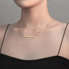 New Drip Oil Flower Splice Necklace Fashion Stainless Steel Name Pendant - 7