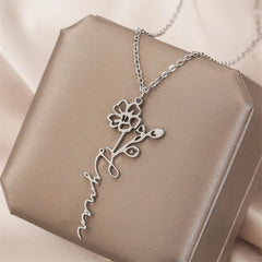 New Flower Name Letter Necklace Stainless Steel Pendant - Necklace