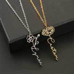 New Flower Name Letter Necklace Stainless Steel Pendant - Necklace