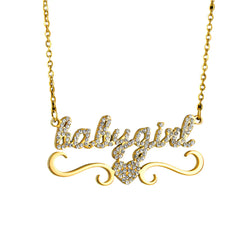 Personal Custom Cut Name Necklace Stainless Steel Diamond Name Pendant - Necklace