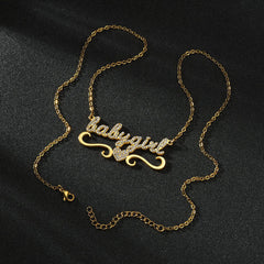 Personal Custom Cut Name Necklace Stainless Steel Diamond Name Pendant - Necklace