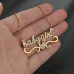 Personal Custom Cut Name Necklace Stainless Steel Diamond Name Pendant - Steel color - Necklace